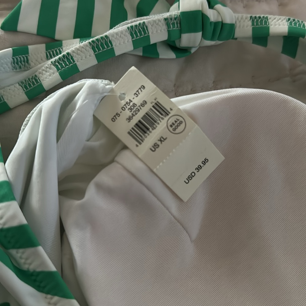 Aerie one shoulder white/green striped bikini top NWT - Picture 3 of 4